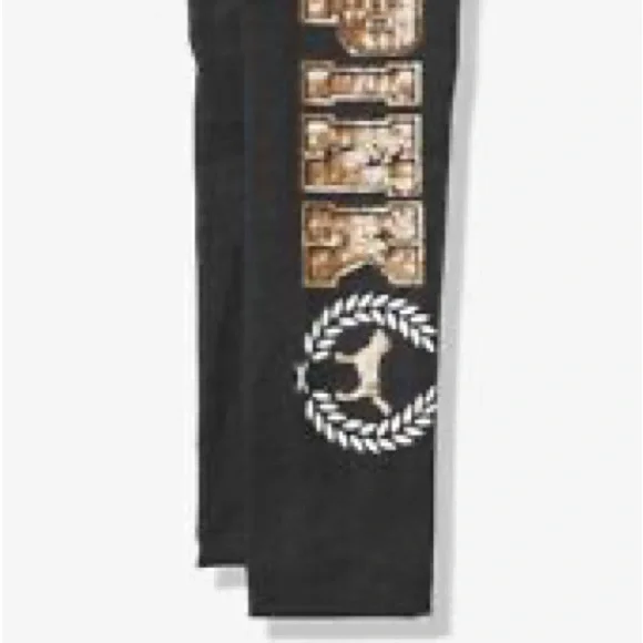 Black and Gold Athletic Leggings with Metallic Design - Picture 2 of 2